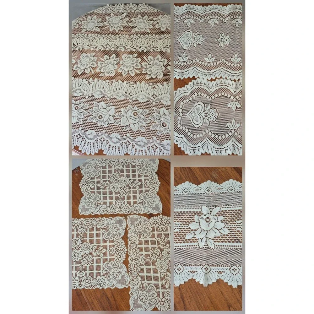 Lot of 9 Vintage Cottagecore White Cream Floral Lace Table Runners or Doilies